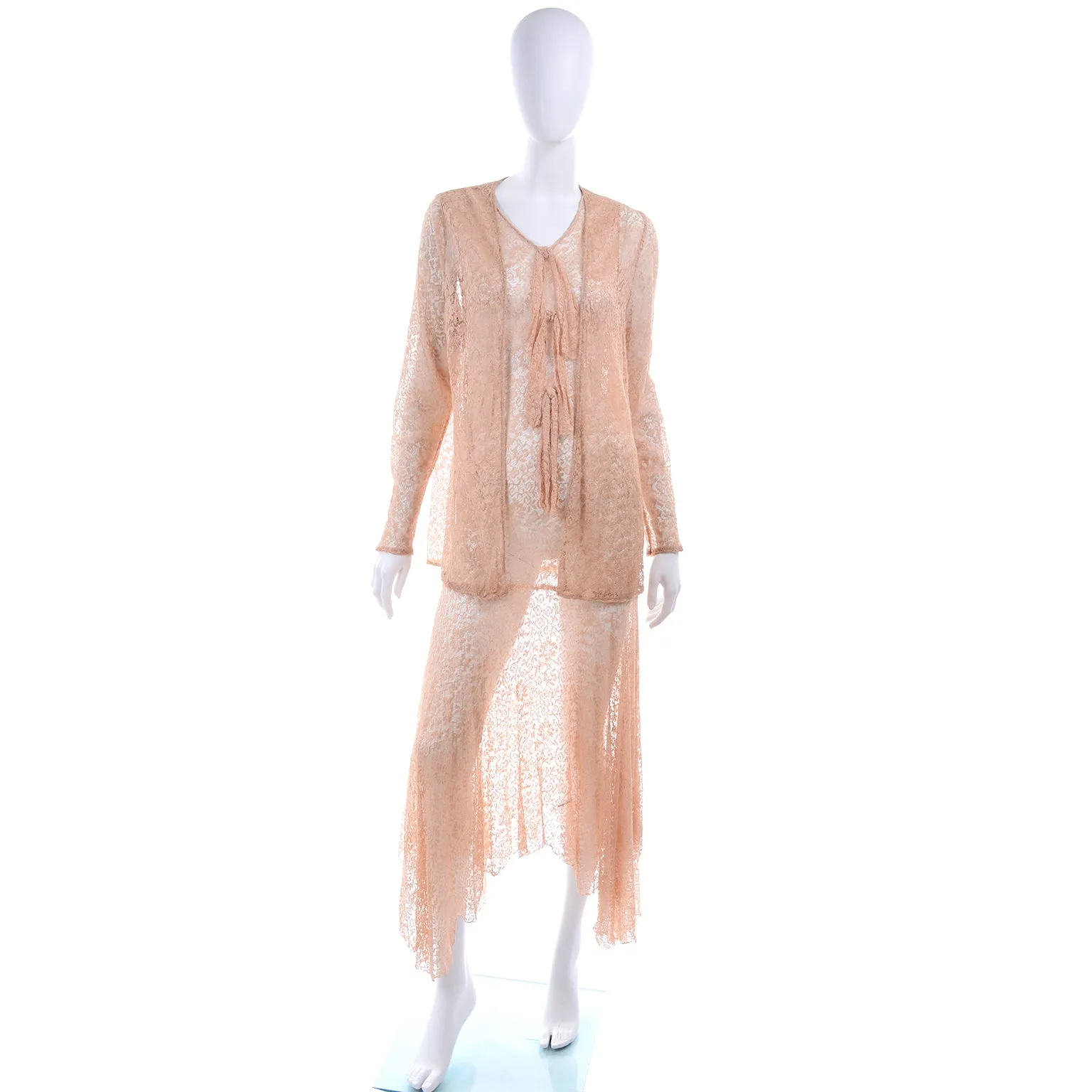 1930s Stretch Lace Dress w/ Bows & Matching Jacket