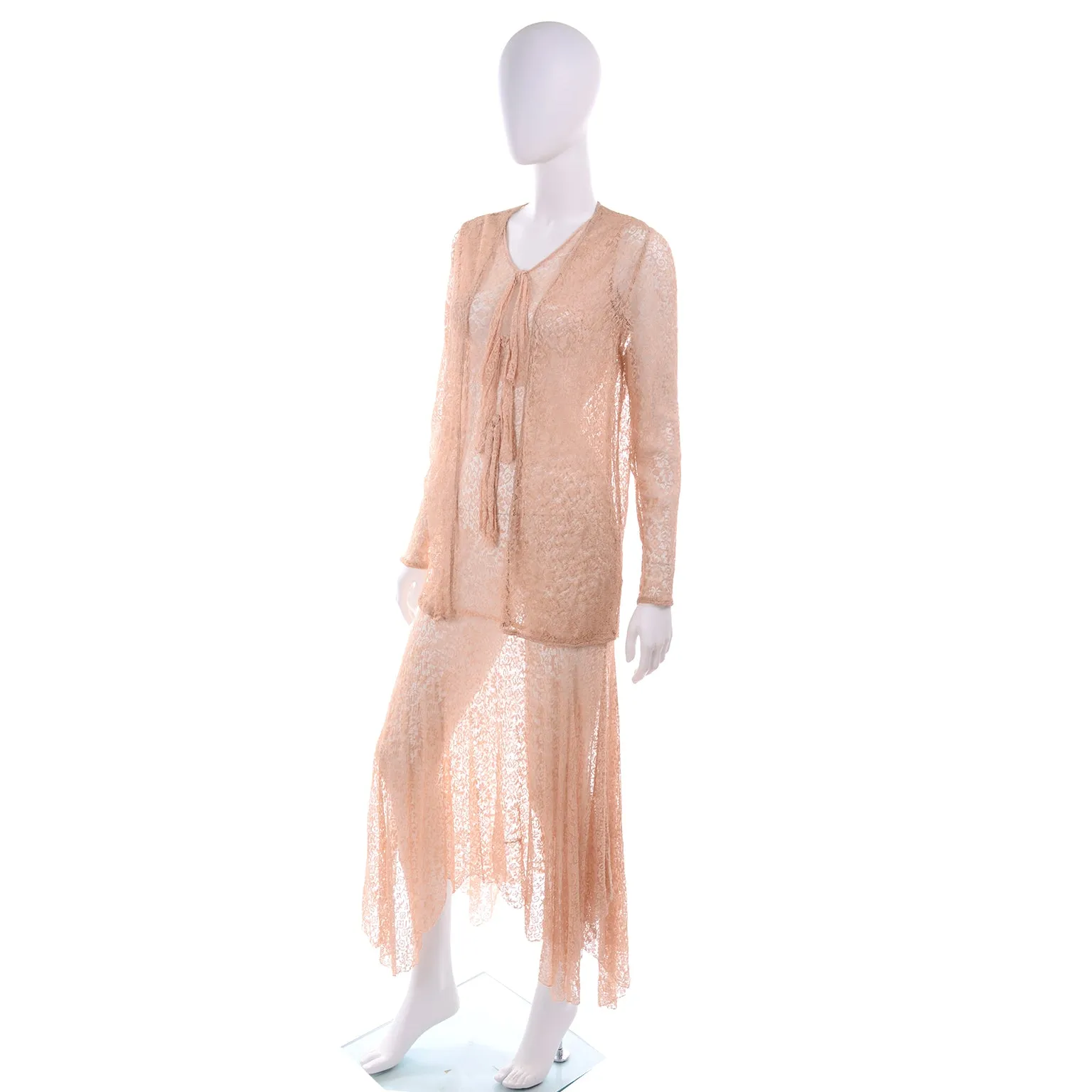 1930s Stretch Lace Dress w/ Bows & Matching Jacket