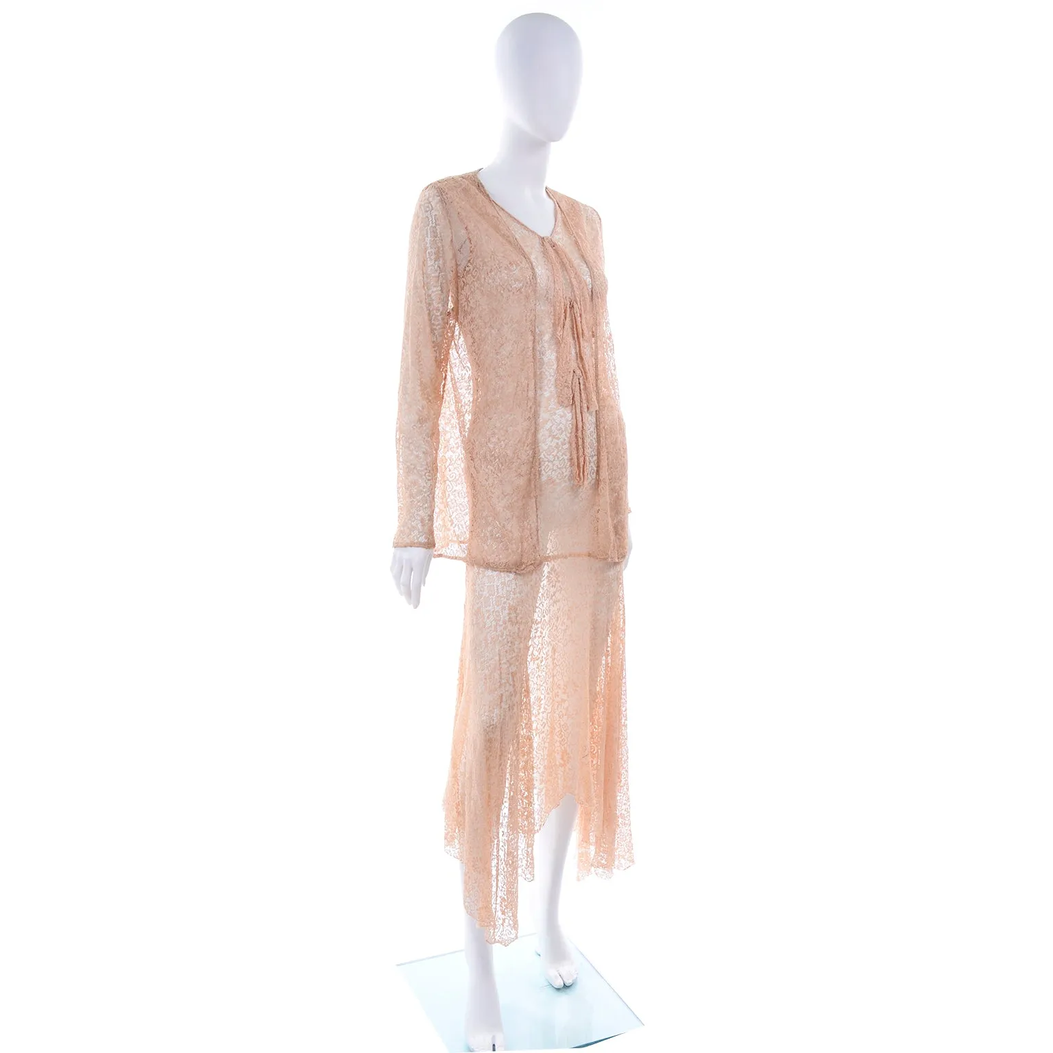 1930s Stretch Lace Dress w/ Bows & Matching Jacket