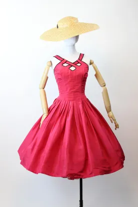 1950s 1957 CAGE NECKLINE documented silk Suzy Perette dress small | new spring summer