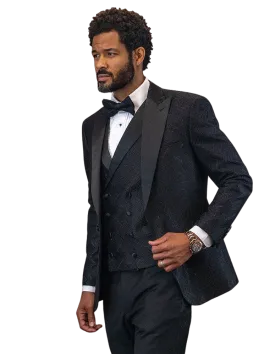 Black Chevron Weave Peak Lapel Tuxedo Rental