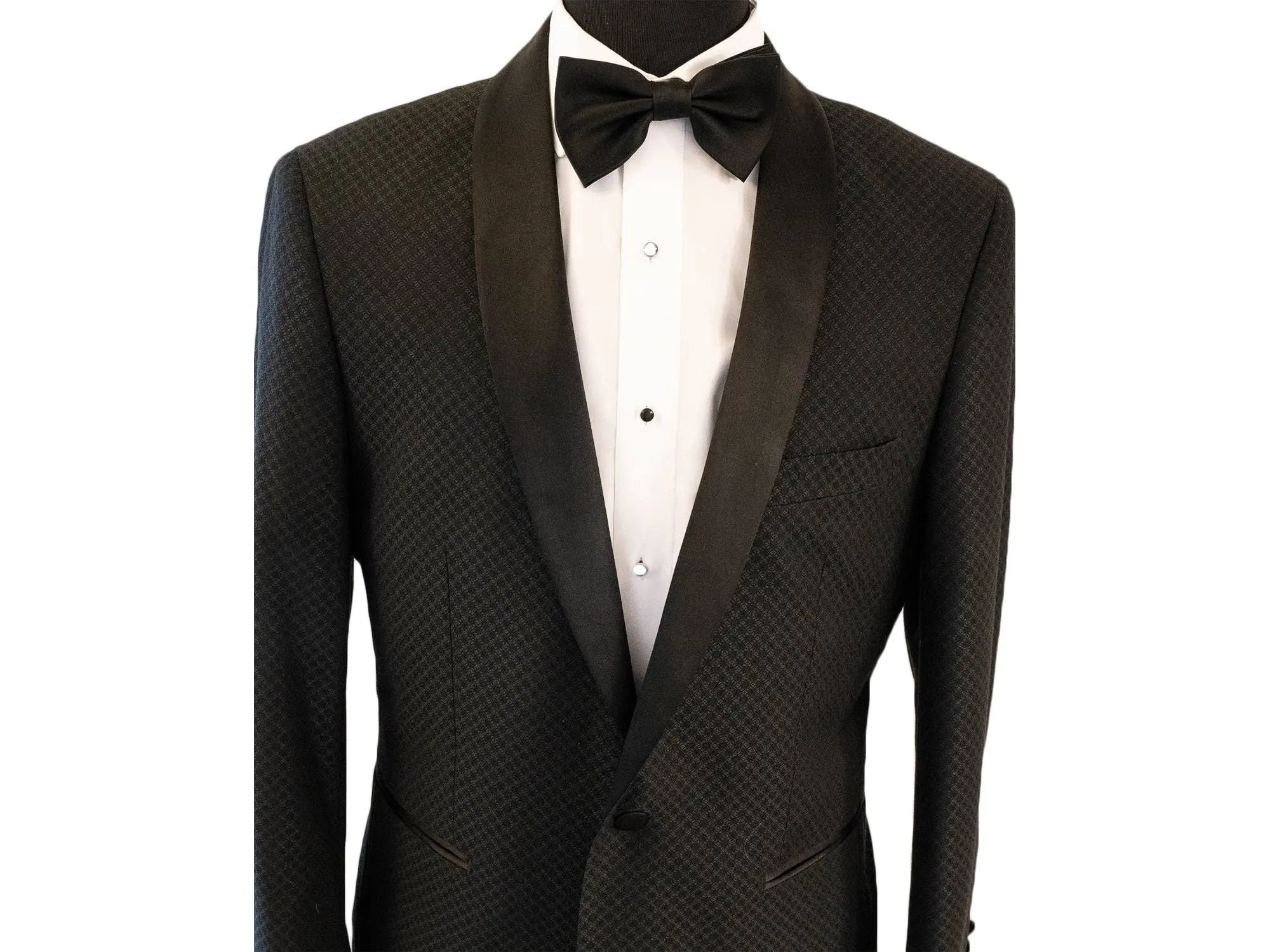 Black Solid Diamond Textured Shawl Tuxedo Rental