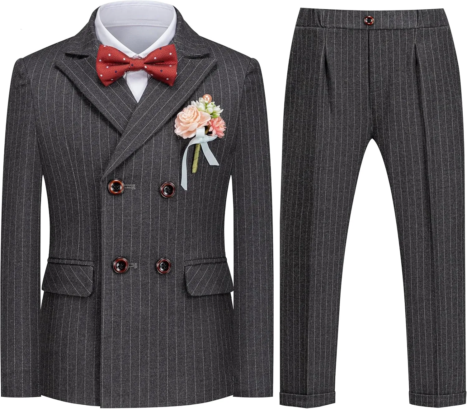 Boys Suit Slim Fit Double Breasted Toddler Formal Tuxedo Suit Set for Wedding Communion Party
