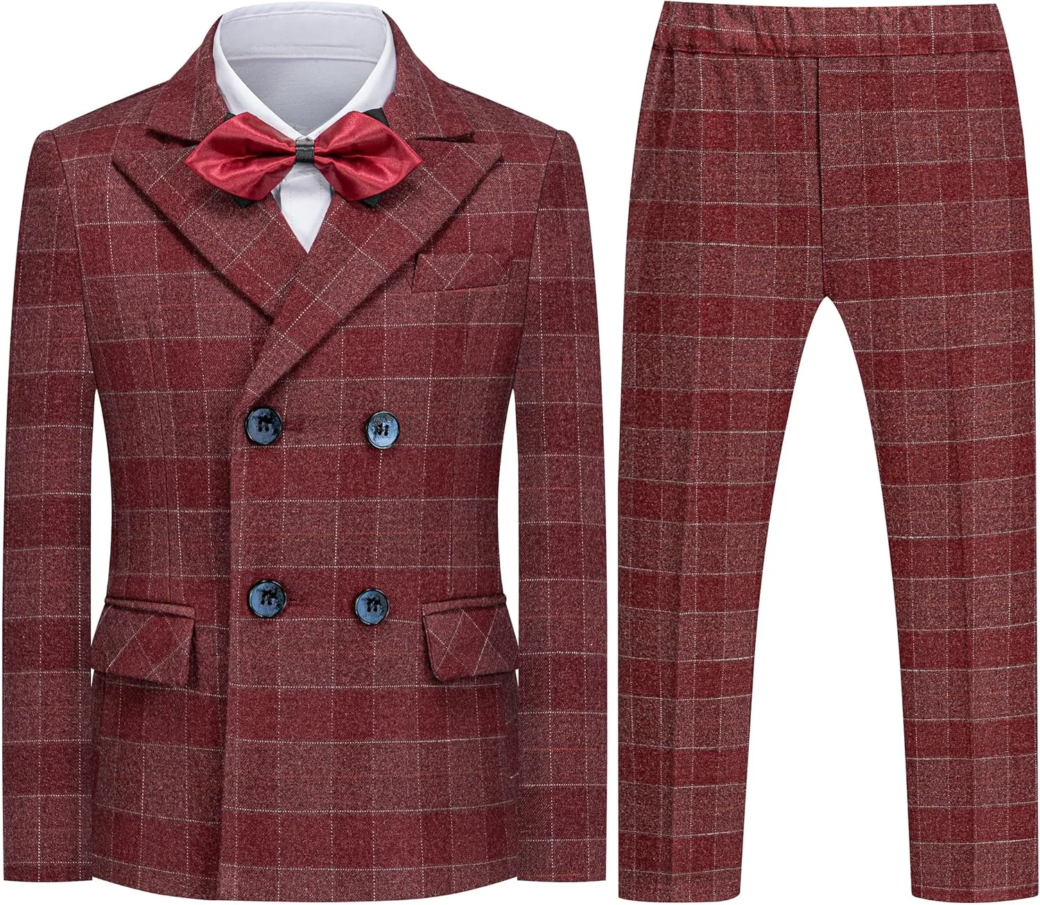 Boys Suit Slim Fit Double Breasted Toddler Formal Tuxedo Suit Set for Wedding Communion Party