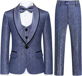 Boys Tuxedo Suit Set Shawl Lapel Striped Kids 3 Piece Slim Fit Formal Suit with Vest Jacket Pants