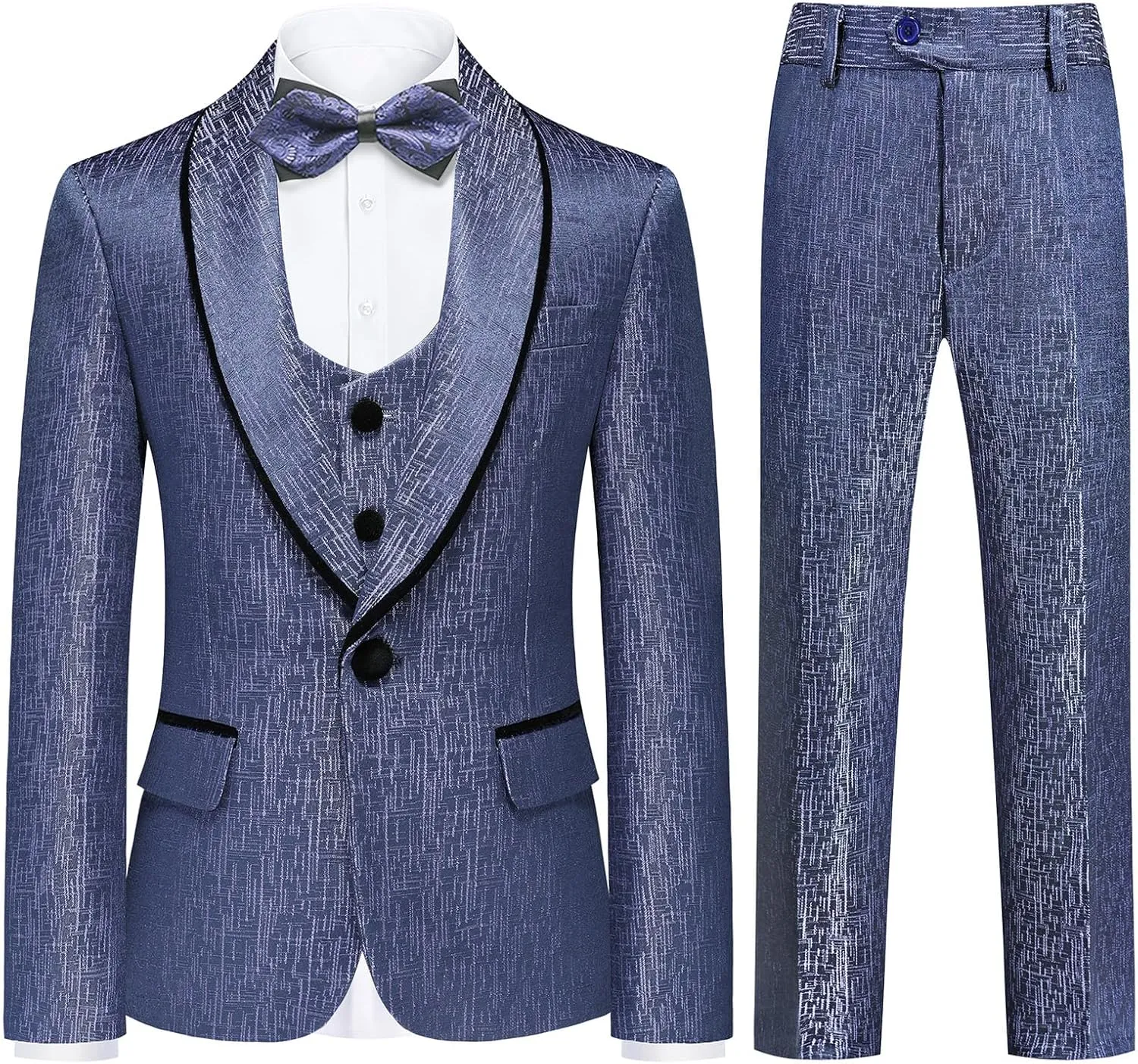Boys Tuxedo Suit Set Shawl Lapel Striped Kids 3 Piece Slim Fit Formal Suit with Vest Jacket Pants