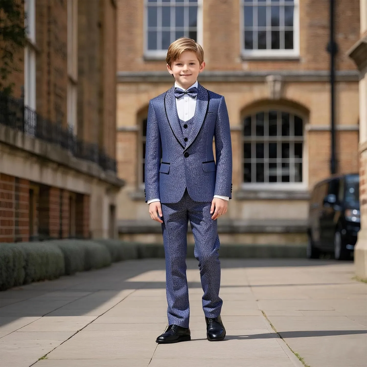 Boys Tuxedo Suit Set Shawl Lapel Striped Kids 3 Piece Slim Fit Formal Suit with Vest Jacket Pants