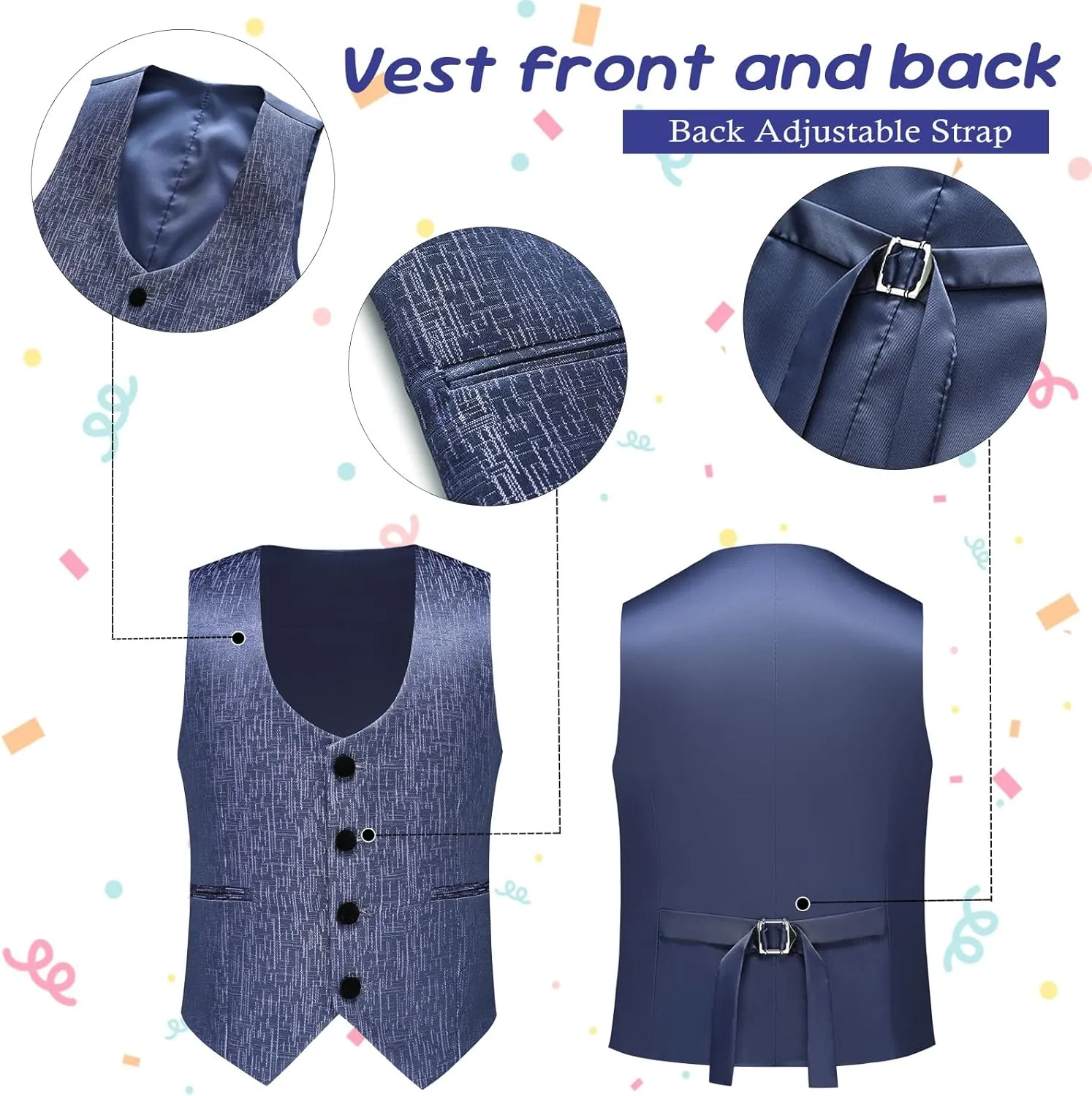 Boys Tuxedo Suit Set Shawl Lapel Striped Kids 3 Piece Slim Fit Formal Suit with Vest Jacket Pants