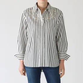 Bright Ecru & Midnight Blue Striped Shirt