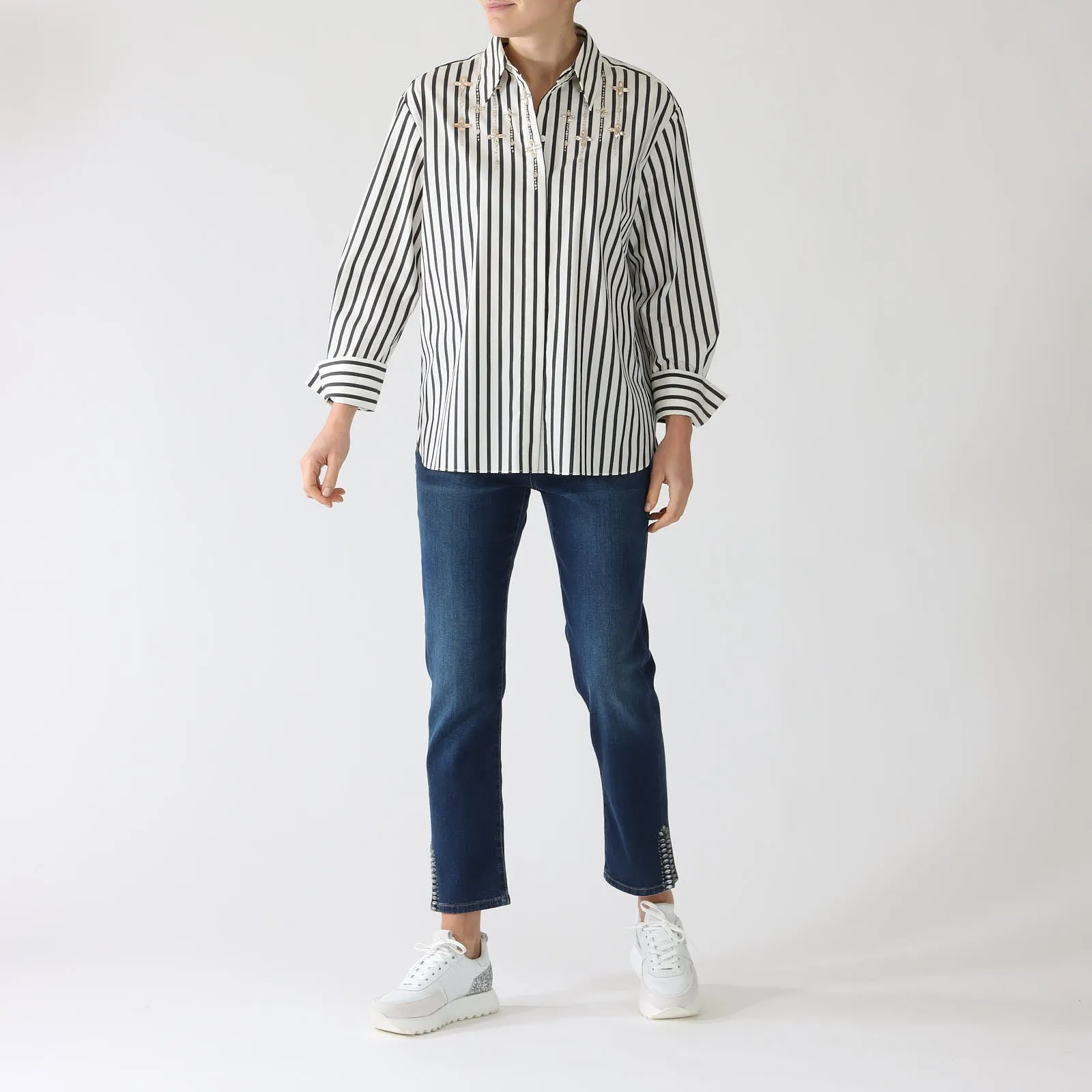 Bright Ecru & Midnight Blue Striped Shirt