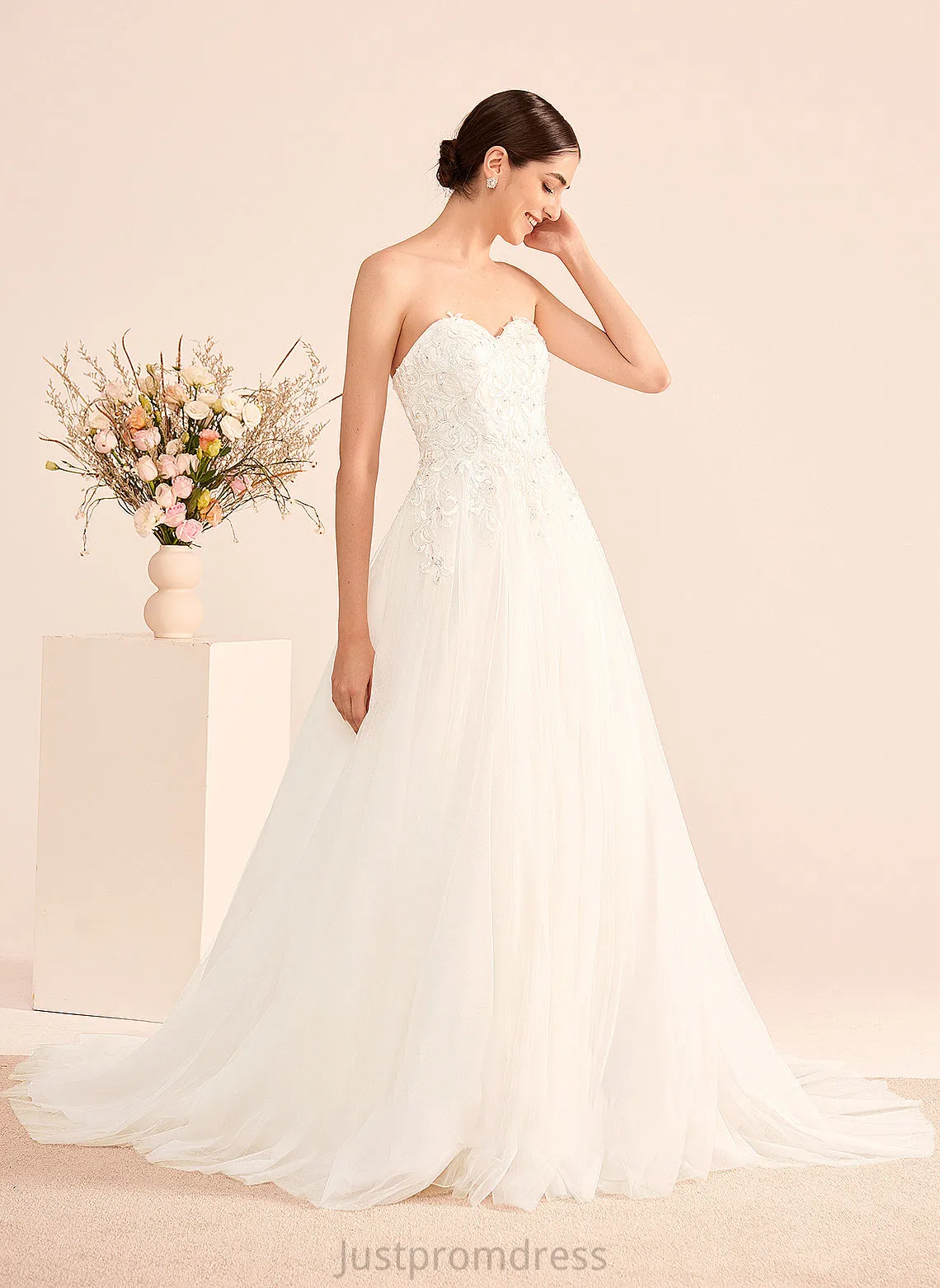 Cassandra Wedding Chapel Wedding Dresses Dress With Sequins Train Beading Ball-Gown/Princess Sweetheart