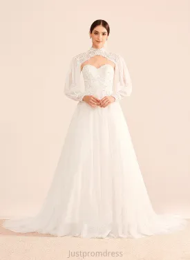 Cassandra Wedding Chapel Wedding Dresses Dress With Sequins Train Beading Ball-Gown/Princess Sweetheart