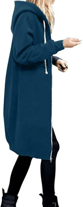 Cdiecer Women Hoodies Zip Up Long Hooded Sweatshirt Jacket Casual Front Cardigan Plus Size Fall Winter Coat with Pockets