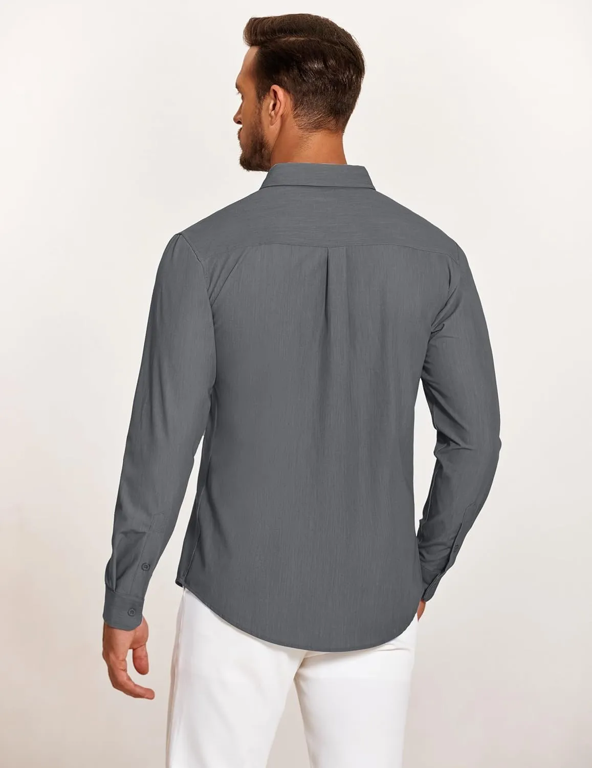 COOFANDY Mens Casual Button Down Shirt Untucked Long Sleeve Stretch Denim Dress Shirt