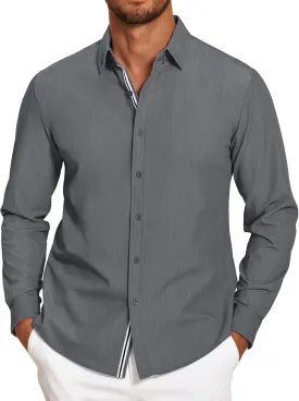 COOFANDY Mens Casual Button Down Shirt Untucked Long Sleeve Stretch Denim Dress Shirt