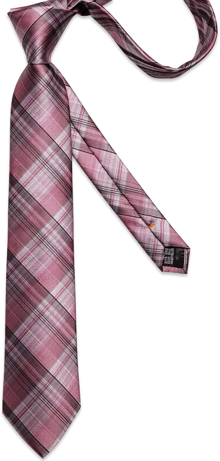 DiBanGu Mens Silk Necktie Solid Color Tie and Pocket Square Cufflink Tie Clip Set Woven Plain Ties for Men Wedding Party