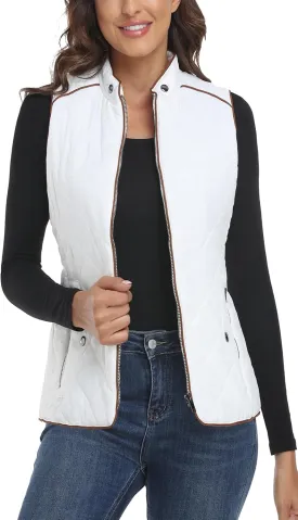 Dilgul Women Padded Vest Stand Collar Zip Up Trendy Puffer Lightweight Quilted Vest
