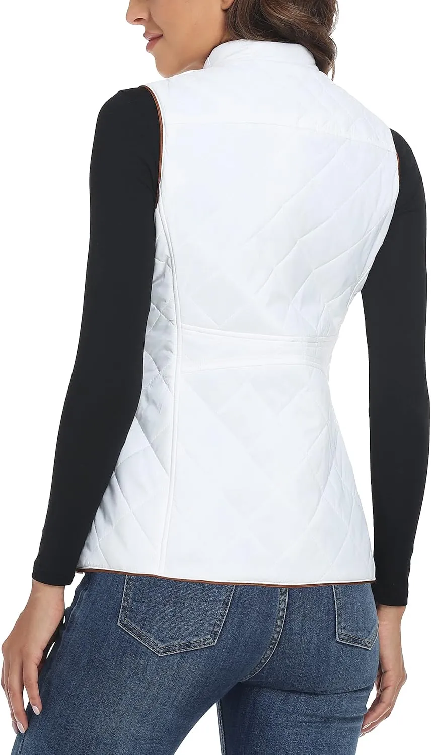 Dilgul Women Padded Vest Stand Collar Zip Up Trendy Puffer Lightweight Quilted Vest