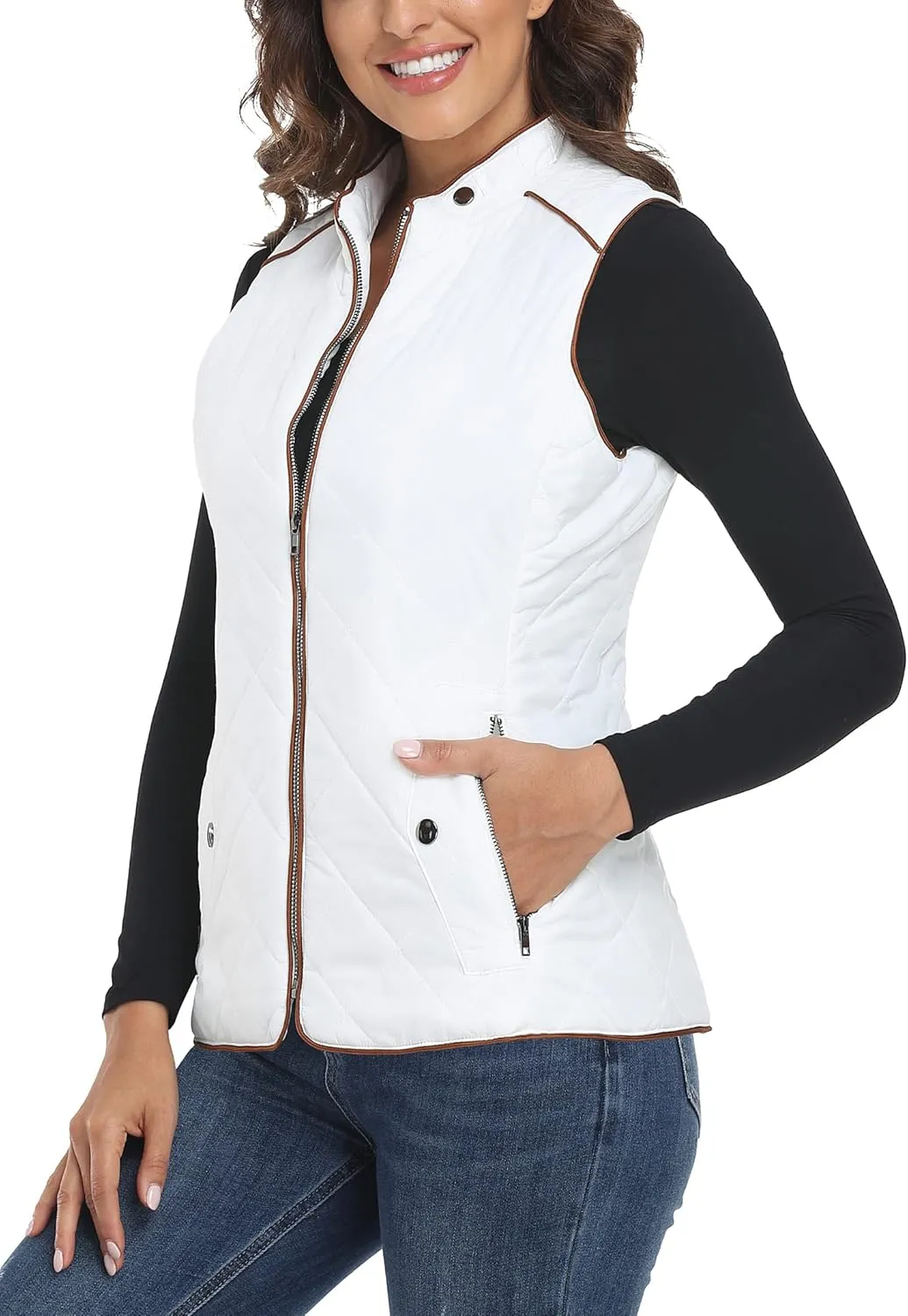 Dilgul Women Padded Vest Stand Collar Zip Up Trendy Puffer Lightweight Quilted Vest