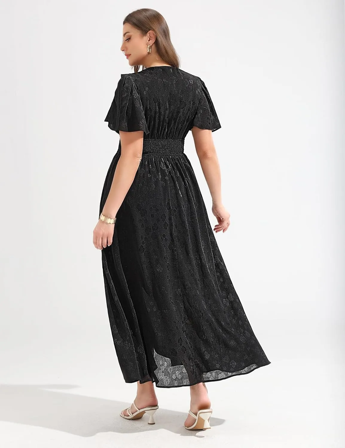 Dresses for Women 2025 Elegant Classy Wedding Guest Cocktail Formal Gown Short Flutter Sleeve Floral Maxi Dress