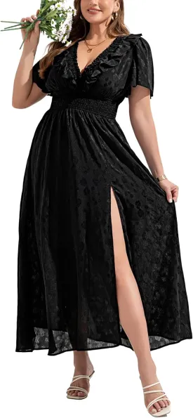 Dresses for Women 2025 Elegant Classy Wedding Guest Cocktail Formal Gown Short Flutter Sleeve Floral Maxi Dress