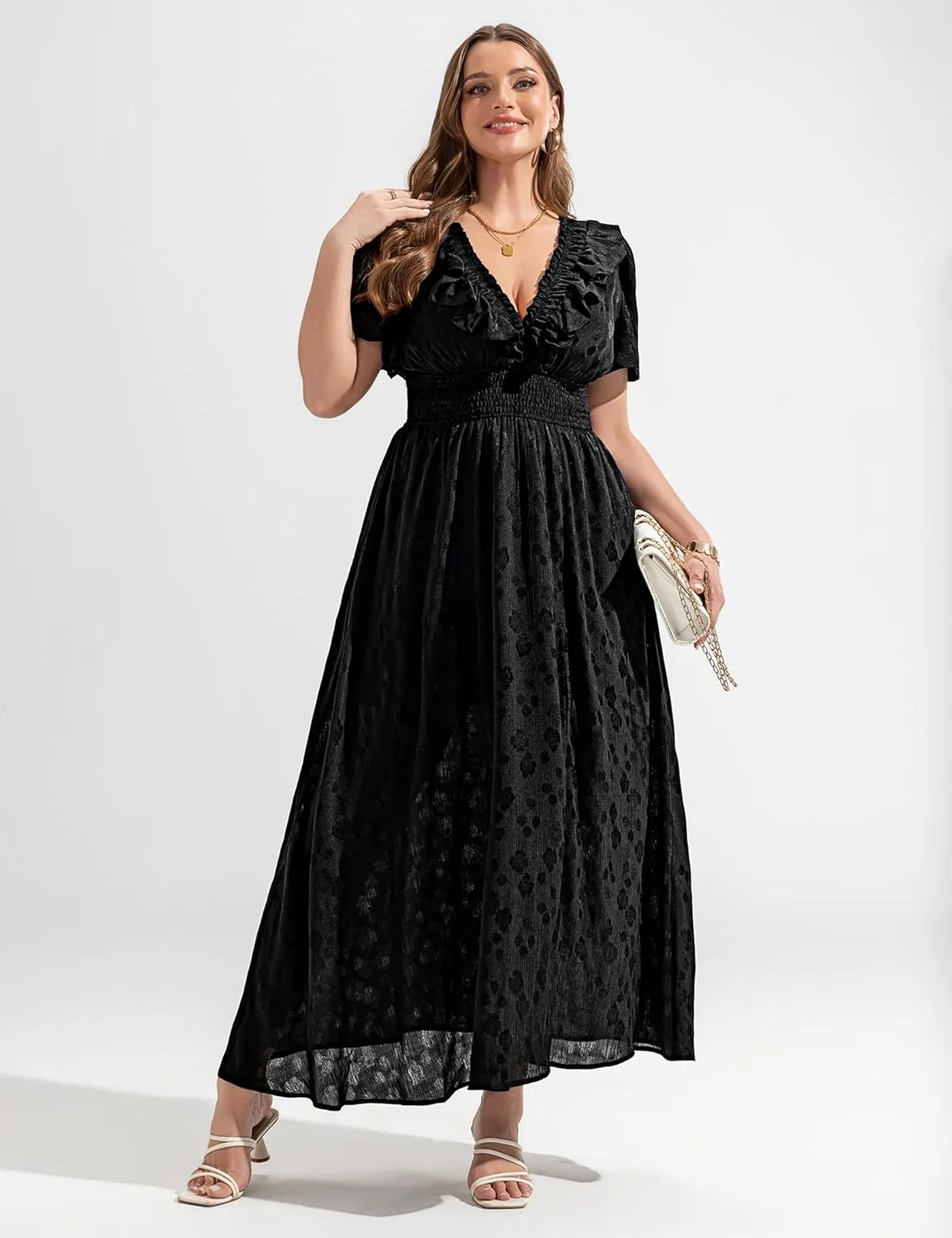 Dresses for Women 2025 Elegant Classy Wedding Guest Cocktail Formal Gown Short Flutter Sleeve Floral Maxi Dress