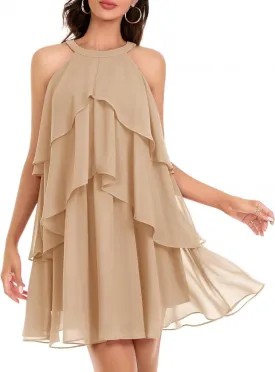 DRESSTELLS Women's Casual Halter Ruffle Tiered Dresses, Beach Wedding Cocktail Party Mini Sundress