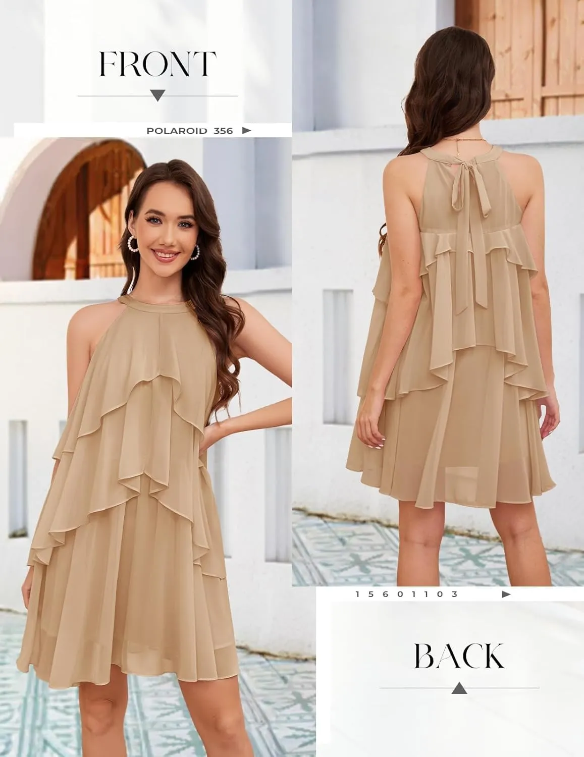 DRESSTELLS Women's Casual Halter Ruffle Tiered Dresses, Beach Wedding Cocktail Party Mini Sundress