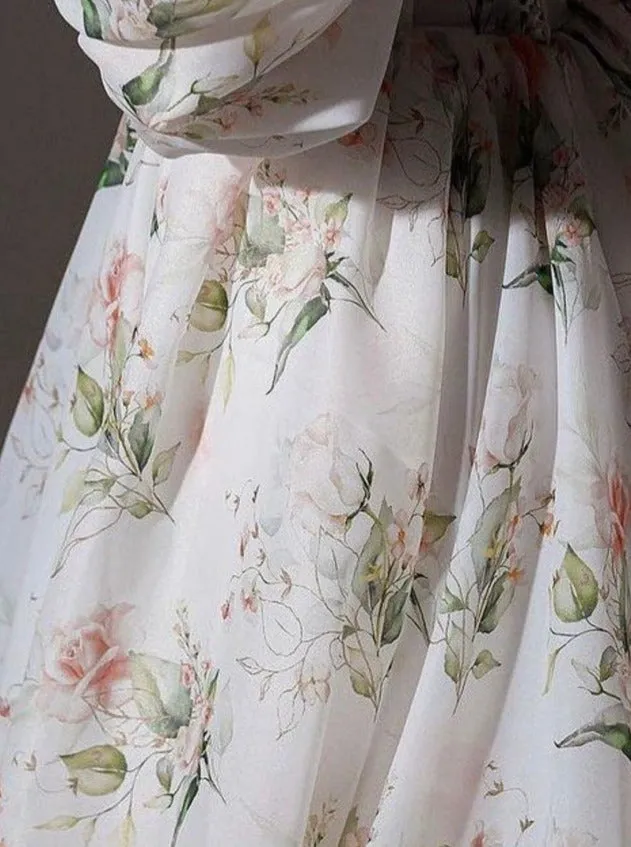 Floral Wedding Dress with Puff Sleeves