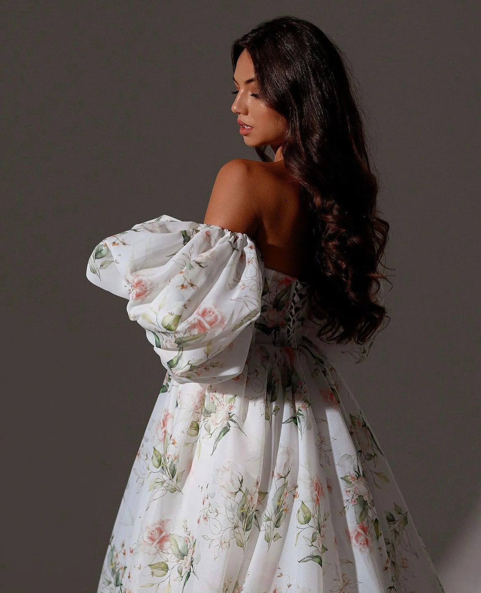 Floral Wedding Dress with Puff Sleeves