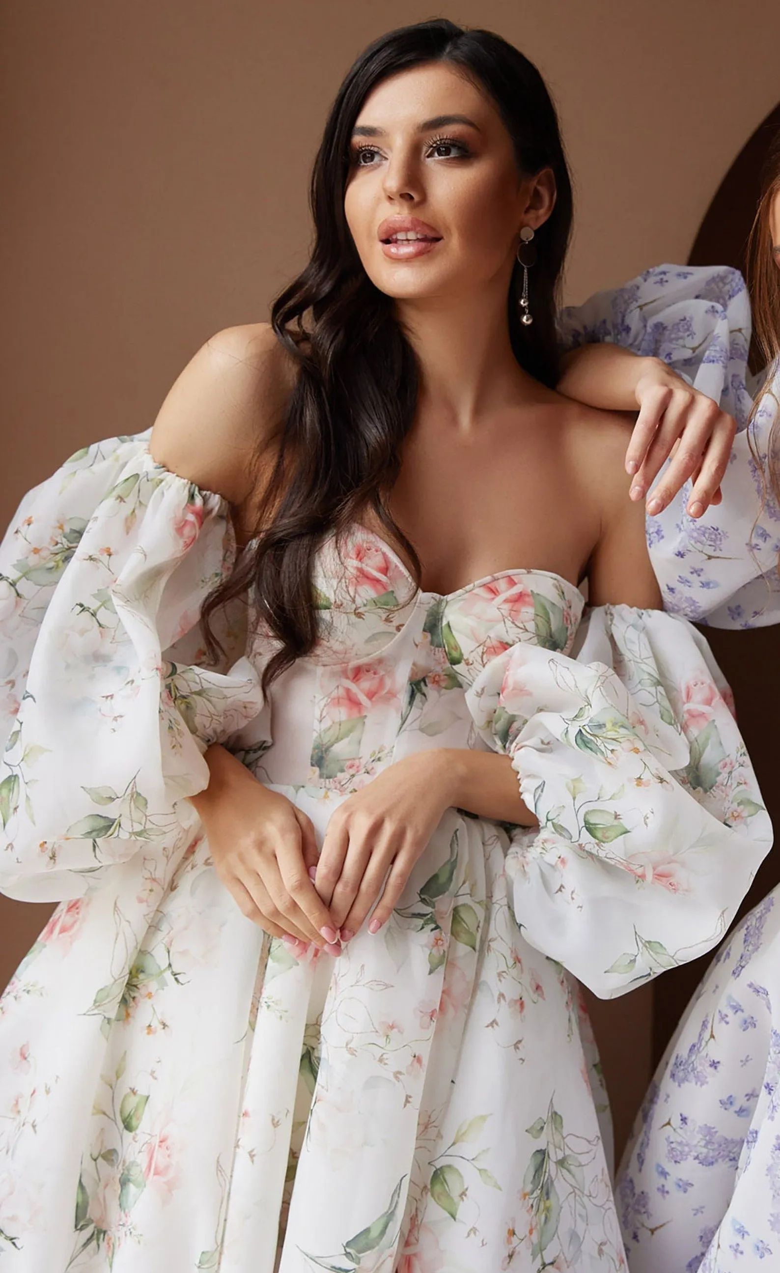 Floral Wedding Dress with Puff Sleeves