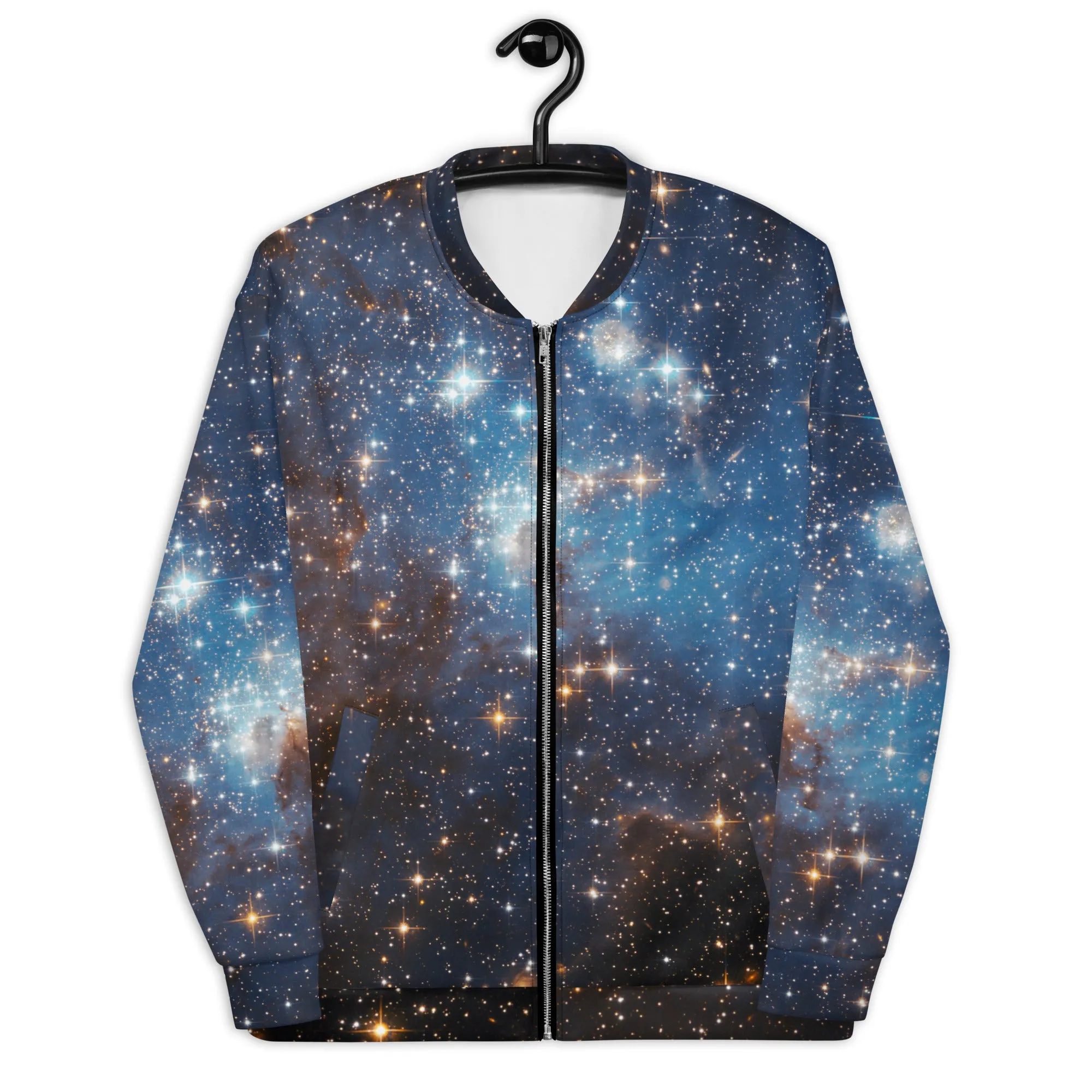 Galaxy Space Men Bomber Jacket, Universe Zip Up Streetwear Unisex Winter Vintage Flight Varsity Warm Designer Coat Outfit