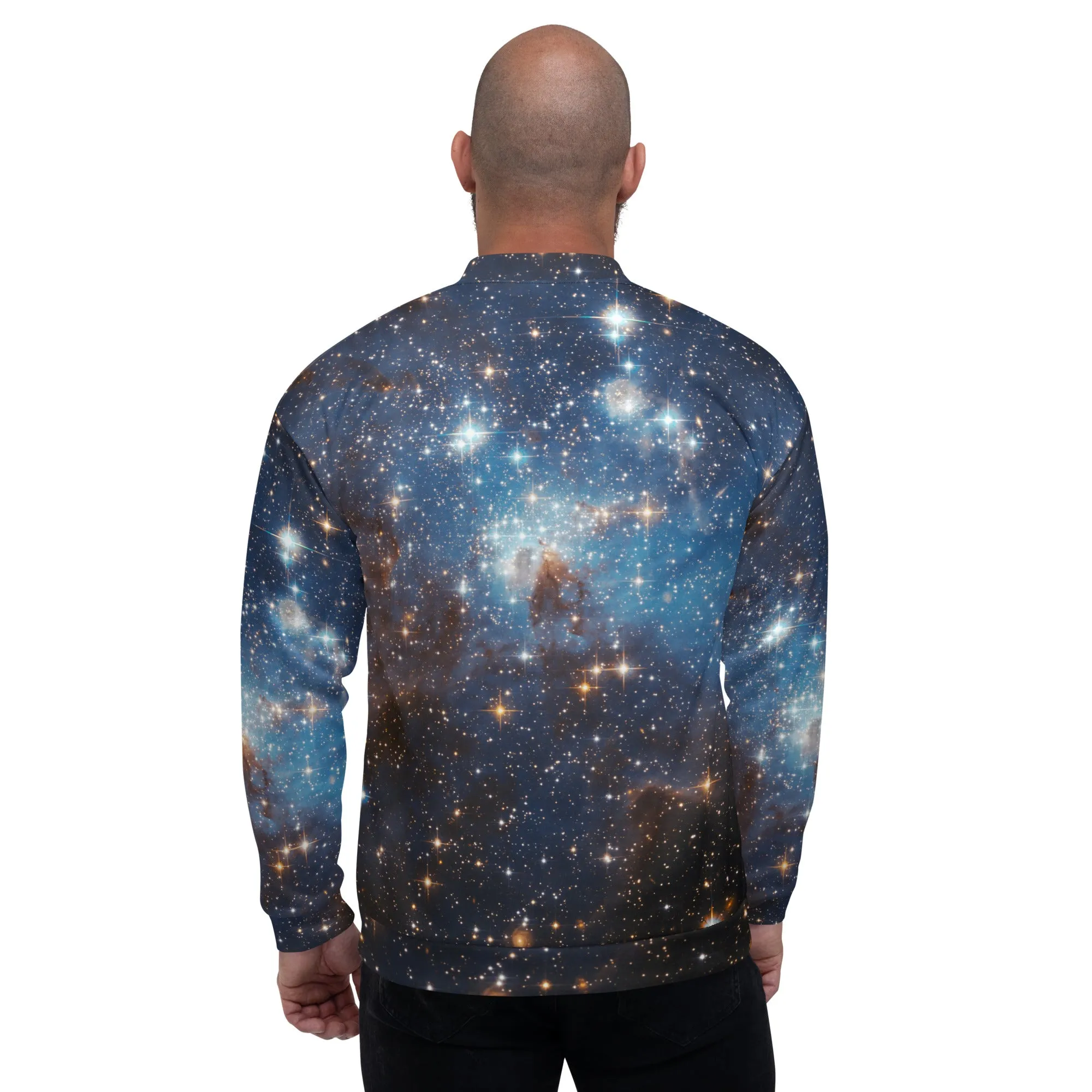 Galaxy Space Men Bomber Jacket, Universe Zip Up Streetwear Unisex Winter Vintage Flight Varsity Warm Designer Coat Outfit
