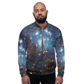 Galaxy Space Men Bomber Jacket, Universe Zip Up Streetwear Unisex Winter Vintage Flight Varsity Warm Designer Coat Outfit