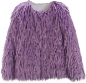 Girls Faux-Fr Jacket Coat Kids Fall Winter Thick Flece Furry Fashion Flffy Fuzzy Warm Outwear Tops Clothes