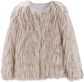 Girls Faux-Fr Jacket Coat Kids Fall Winter Thick Flece Furry Fashion Flffy Fuzzy Warm Outwear Tops Clothes