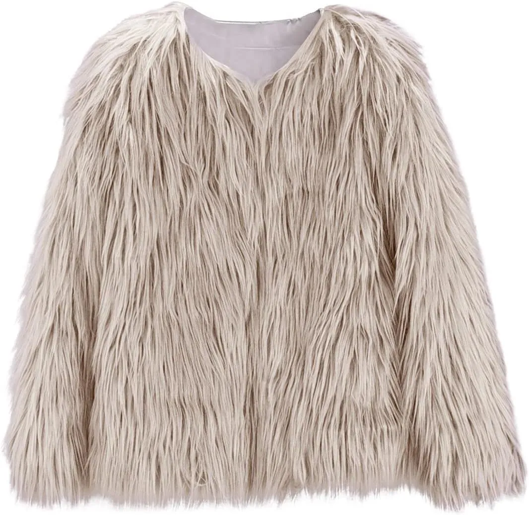 Girls Faux-Fr Jacket Coat Kids Fall Winter Thick Flece Furry Fashion Flffy Fuzzy Warm Outwear Tops Clothes