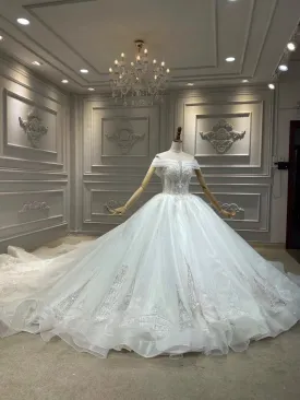 Gorgeous off shoulder crystals beads glitter sparkling ball gown princess style wedding dress 2021#112203