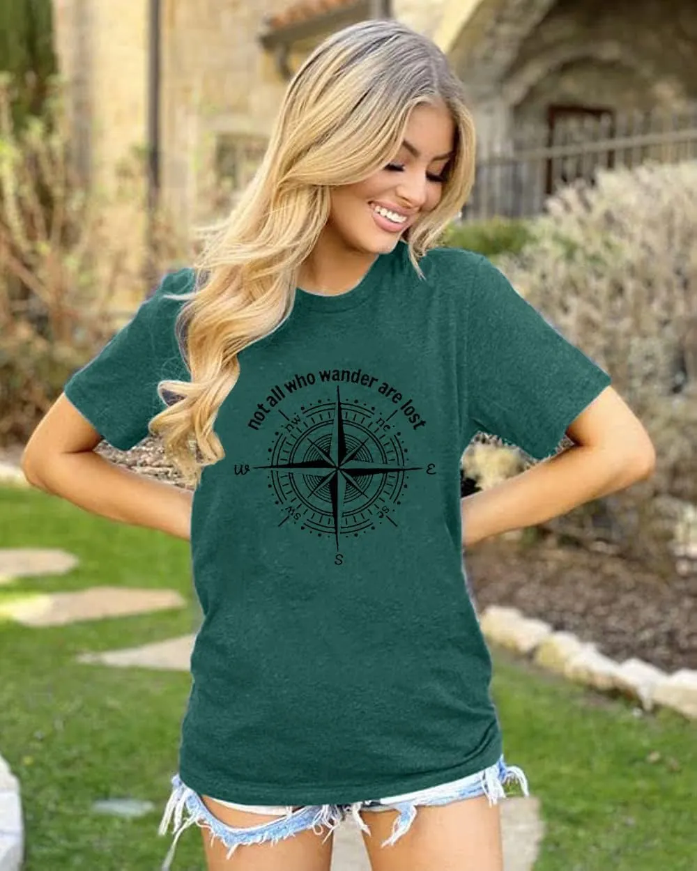 Graphic T-Shirts for Women Hiking Camping Trip Compass Printed Vintage Summer Casual Tees Holiday Workout Tops
