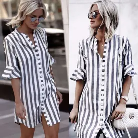 Half Sleeve Striped T Shirt Mini Dress