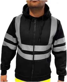 High Visibility Safety Sweatshirt Jackets for Men Class 3 Reflection Safety Hoodies Hi Vis Jackets Zip Hooded Pullover