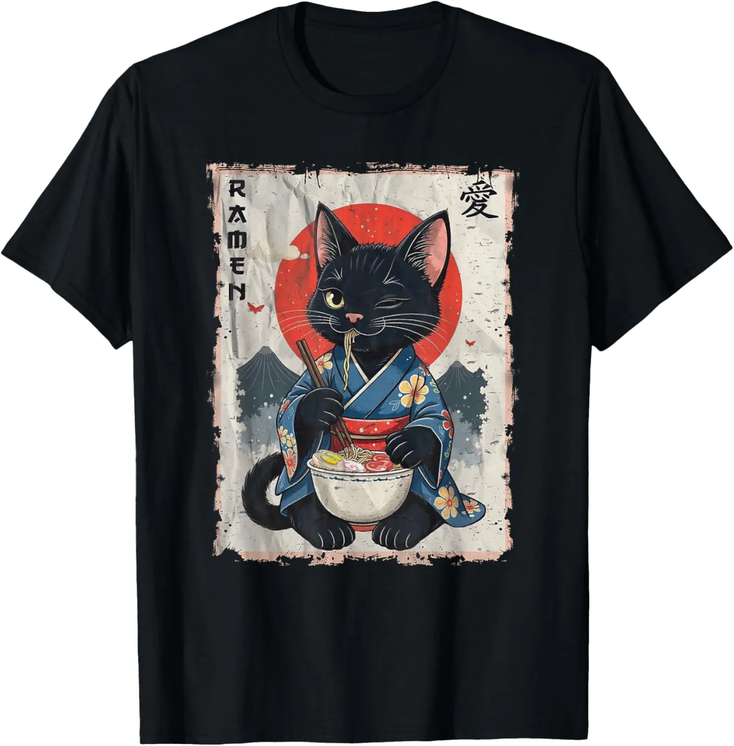 Japanese Funny Cat Ramen Graphic Cat Anime T-Shirt