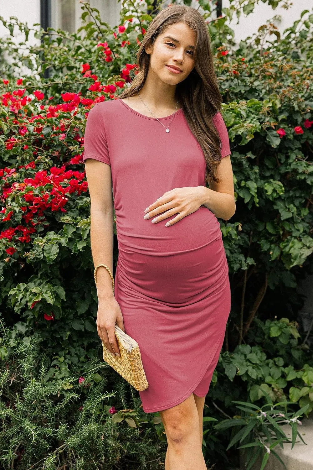 LaClef Women's Casual T-Shirt Ruched Bodycon Maternity Dress