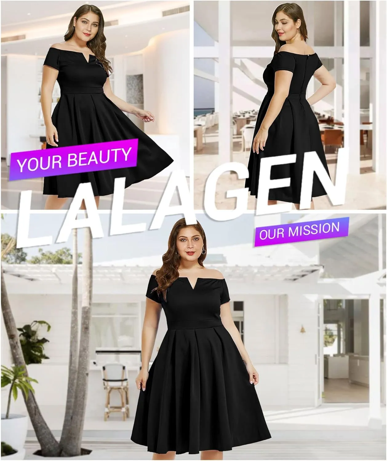 LALAGEN Women's Plus Size Vintage 1950s Party Cocktail Wedding Swing Midi Dress