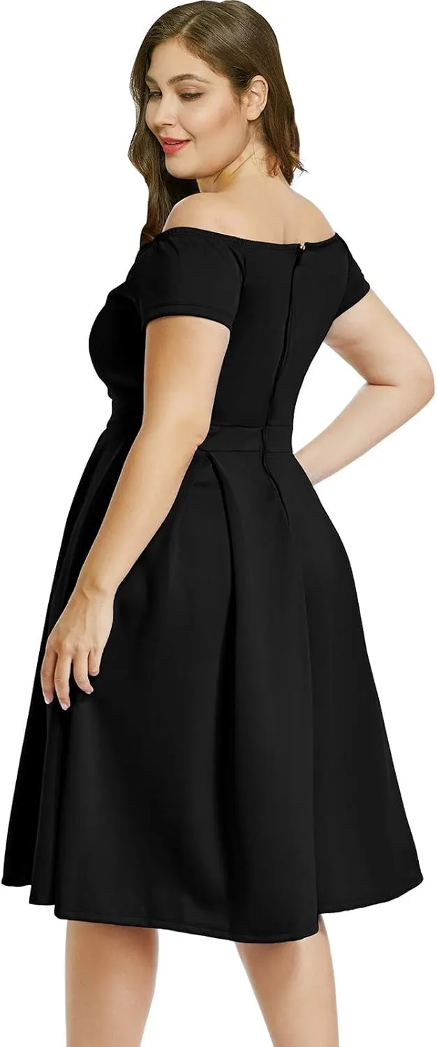 LALAGEN Women's Plus Size Vintage 1950s Party Cocktail Wedding Swing Midi Dress