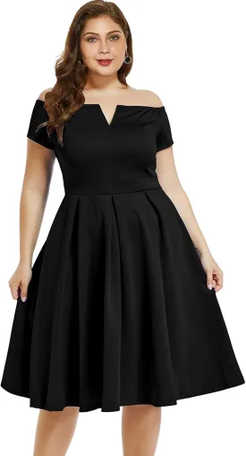LALAGEN Women's Plus Size Vintage 1950s Party Cocktail Wedding Swing Midi Dress