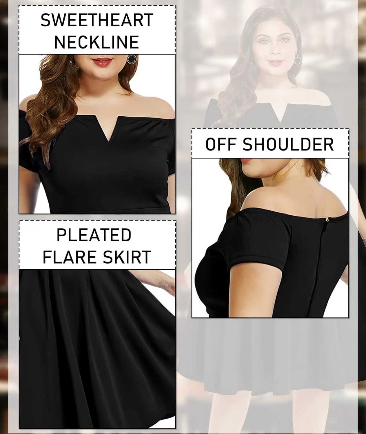 LALAGEN Women's Plus Size Vintage 1950s Party Cocktail Wedding Swing Midi Dress