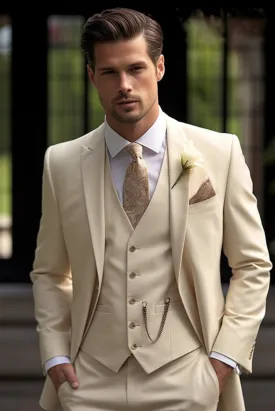 Man Cream Suit Three Piece Suit Wedding Suit Formal Fashion Suit Elegant One Button Suit Gift For Him