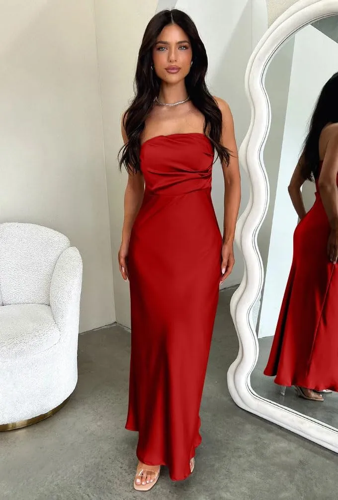 Memoriesea Women's Sexy Strapless Tube Bodycon Backless Wedding Guest Party Maxi Dress