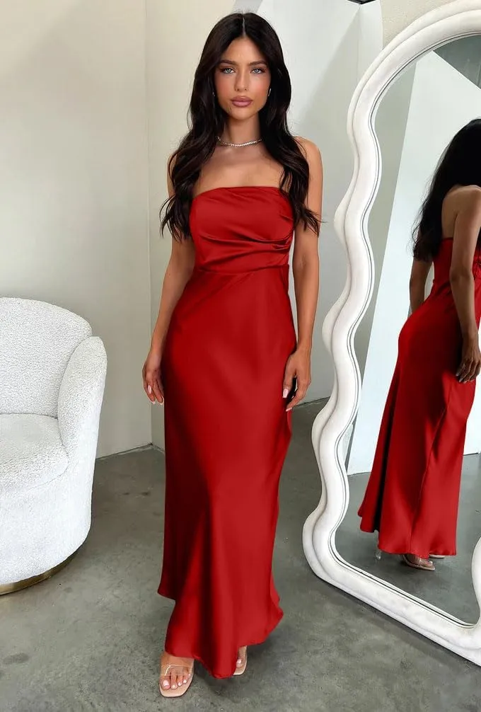 Memoriesea Women's Sexy Strapless Tube Bodycon Backless Wedding Guest Party Maxi Dress